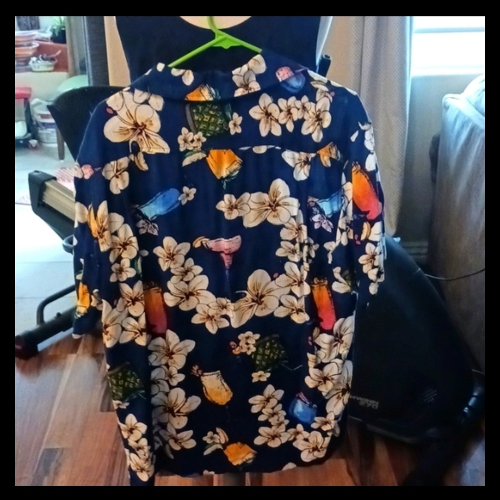 Caribbean Floral Button Down Shirt - Navy and White - Picture 2 of 5